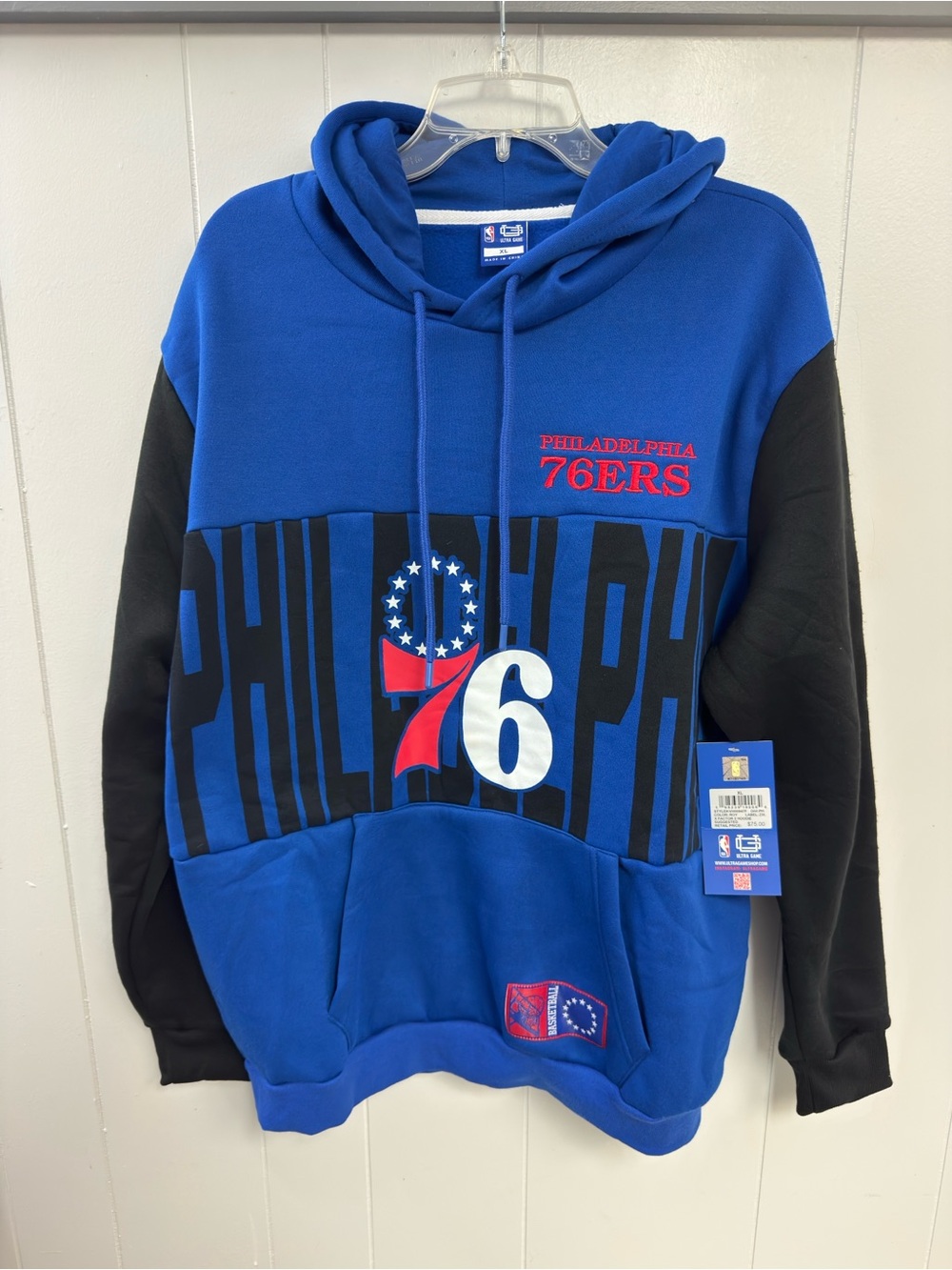 Officially licensed Philadelphia 76ers Royal Splash Pullover Hoodie. NWT
